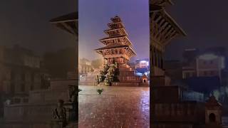 Rainny Night at the Bhaktapur durbar square Nyatapola Temple Thunderstorm Ancient Kathmandu Valley [upl. by Hutt]