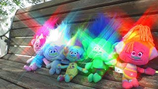 Trolls and funny kid Yulya playing outdoors with toys [upl. by Alyekahs233]