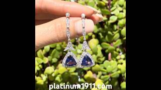 Platinum 561tcw Trillion Tanzanite amp 170tcw OEC Diamond Drop Earrings 114g 2quot [upl. by Hajidahk236]