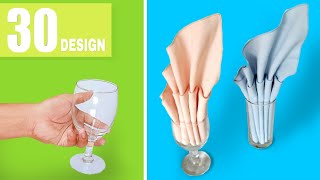 30 GLASS AND GOBLETS BEAUTIFUL DESIGN NAPKIN FOLDING IN THE GLASS AND GOBLETS [upl. by Michelina829]