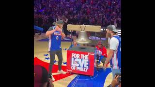 Phillies Alec Bohm  Brandon Marsh rang the bell before tipoff of the Knicks76ers playoff game 🔔 [upl. by Aicilehp442]