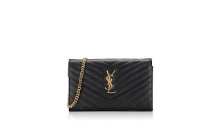 Saint Laurent Grain De Poudre Matelasse Monogram 22cm Chain Wallet Black [upl. by Nnorahs]