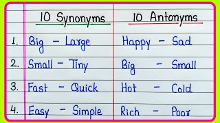 10 Synonyms and Antonyms  10 Antonyms and 10 Synonyms words  Antonym Synonym [upl. by Yrrac928]