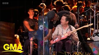 Michael J Fox joins Coldplay during Glastonbury set [upl. by Nordna220]