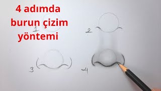 4 Adımda burun çizim teknigi  Nose drawing technigue 4 steps [upl. by Llig]