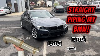 CATLESS DOWNPIPE  RESONATOR DELETE ON MY BMW 335I LOUD [upl. by Atyekram]