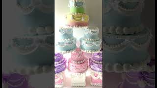 Colorful tiered cake cake retropinkcakes cakedesign vintagecake fakecake fakebake blue pink [upl. by Domenic]