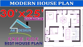 30x25 South Facing House Plan with Parking ll Vastu House plan 2bhk llघर का नक्शा 30x25ll [upl. by Maguire]