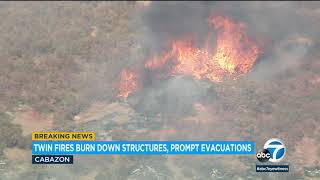 Twin fires burn down structures in Cabazon prompting evacuation orders [upl. by Terencio]