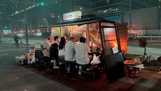 Serving Charcoaled Chicken at one of Fukuokas Best Yatai [upl. by Aisetra298]