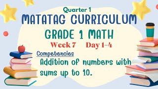 MATATAG CURRICULUM MATH 1 WEEK 7 QUARTER 1 Addition up to 10 [upl. by Adiehsar]