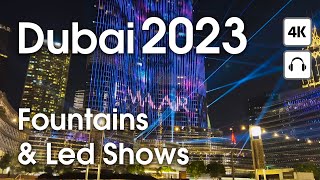 Dubai 🇦🇪 Burj Khalifa Lake Fountains Led Shows  4K  Night Walking Tour [upl. by Mariand583]