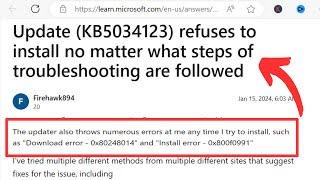 Fix Windows 11 23H2 KB5034123 Fails to Install 0x800f0991 0x80248014 [upl. by Atiekal]