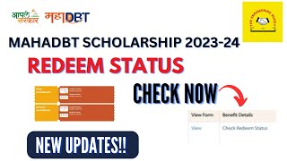 MahaDBT Scholarship REDEEM Status  MahaDBT Scholarship Form Updates 2024 [upl. by Mcgraw853]