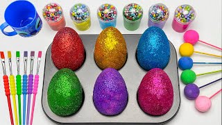 Fun Satisfying Video  Mixing All Lollipops amp Rainbow Eggs from Glitter Slime  Cutting ASMR [upl. by Apul]