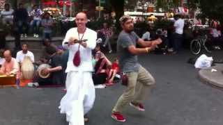 ♥ NYC  Hare Krishna Kirtan with a rad danceoff to trumpet 🎺Union Square NYC ☯️🕉️☸️ [upl. by Denison]