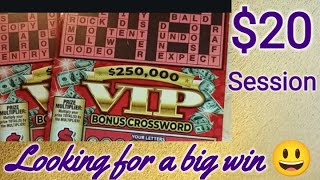 20 Session of 250000 VIP Bonus Crossword Colorado Scratch Off Tickets [upl. by Laamak]