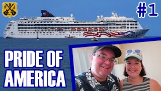 NCL Pride Of America Pt1  Honolulu Embarkation Balcony Cabin Tour Old School Muster Hula Lesson [upl. by Emixam]