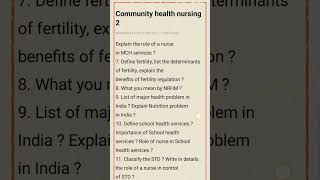 Community health nursing 2 very important questions qustion gnmnursingcourses exam [upl. by Nagiem]