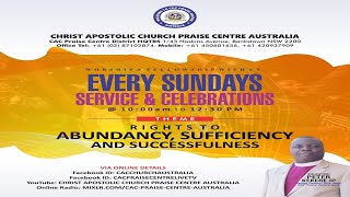 Sunday Worship Service Sunday 04082024 CAC Praise Centre HQTRS AUSTRALIA [upl. by Nyrhtakyram]