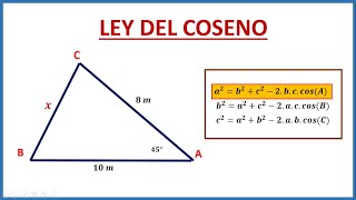 LEY DEL COSENO  Encontrar un lado del Triángulo  Ejercicio para principiantes [upl. by Tomkins]