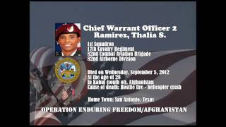 US Army Memorial Tribute  Afghanistan War  Chief Warrant Officer 2 Ramirez Thalia S  TX [upl. by Etnecniv150]