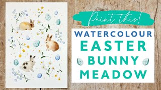 Easter Bunny Watercolour Meadow  Easter Card Making Ideas [upl. by Lockwood]