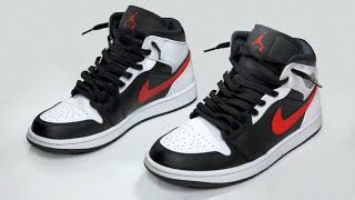 HOW TO LACE NIKE AIR JORDAN MID 1 LOOSE  Jordan mid 1 Loosely laces style [upl. by Aelegna]