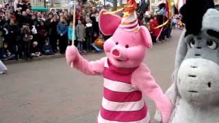 Winnie the Pooh Piglet Eeyore Tigger in the Once Upon a Dream Parade at Disneyland Paris [upl. by Idleman]