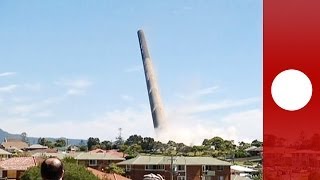 Dramatic demolition Iconic 200m chimney blown up in Port Kembla Australia [upl. by Nerte]