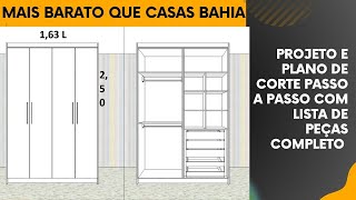 PLANO DE CORTE COMPLETO PASSAO A PASSO ARMÃRIO DE QUARTO [upl. by Yuk]