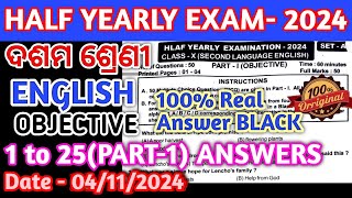 Class 10 ENGLISH 1 to 25BLACK OBJECTIVE PART1 ANSWER QUESTION [upl. by Osher]