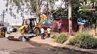 Officials demolish structures on footpath in Madhuban Colony Mailardevpally Division [upl. by Esylla954]