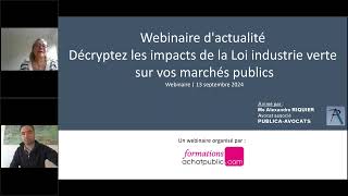 Webinaire Décryptez les impacts de la Loi industrie verte sur vos marchés publics [upl. by Raynah]