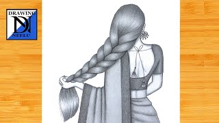 How to draw Girl backside Braided Hairstyle  Pencil sketch for beginner  Hairstyle drawing [upl. by Lehcyar]