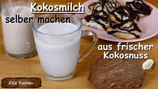 Wie Kokosmilch selber machen aus frischer Kokosnuss  Vegane Milch günstig herstellen Kokosmakronen [upl. by Nhaj]