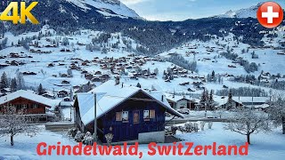 Grindelwald Switzerland Winter Snow Walk 4K 60fps  The Most Beautiful Villages in the World [upl. by Setarcos]