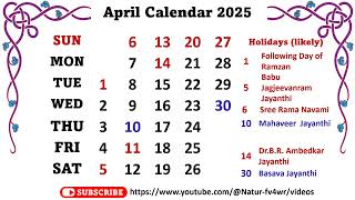 April Calendar 2025 aprilcalender2025 [upl. by Bast]