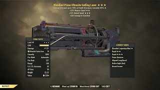 Fallout 76 Bloodied Weapon Speed Ultracite Gatling Laser [upl. by Ynatil]