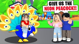 ONLINE DATERS Tried To Steal Our NEON PEACOCK Roblox Adopt Me [upl. by Seraphina]