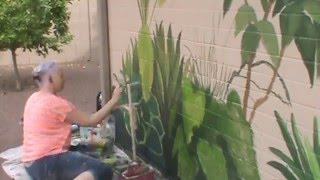 Timelapse Exterior Mural of Tropical Plants by Gina Ribaudo of wwwILoveMuralscom [upl. by Jo Ann618]