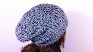 How to Loom Knit a Basket Weave Slouchy Beanie Hat DIY Tutorial [upl. by Ednutabab]