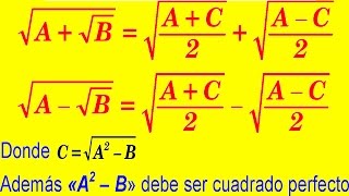 TRANSFORMACIÓN DE RADICALES DOBLES A SIMPLES POR FÓRMULA Y EJEMPLOS [upl. by Ynots]