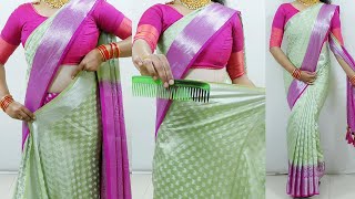 How to wear banarasi silk saree perfectly  Saree draping with comb trick  Wedding sari draping [upl. by Haret]