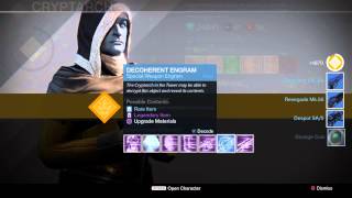 Destiny  Reaching Cryptarch Rank 100  Opening 9 Legendary Engrams [upl. by Neeliak]