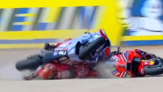 SCARY Pecco Bagnaia vs Alex Marquez Crashed in AragonGP Race MotoGP Aragon  Marc Marquez Win [upl. by Dambro]