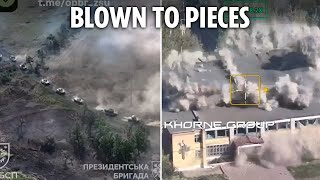 Ukrainian kamikaze drone swarm obliterates entire column of Russian armour [upl. by Tatiana433]