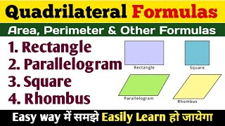 Quadrilateral Area and Perimeter Formulas l Rectangle l Parallelogram l Square l Rhombus l English [upl. by Annuhsal857]