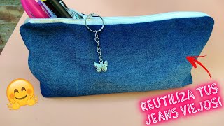 Como hacer un Neceser Cartuchera➡️ Reciclaje de Jeans DIY😊 [upl. by Aihsyt]