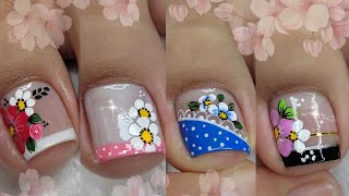 4 MODELOS DE UÑAS para PIES DISEÑOS de uñas para Pies 🦶🏼💅😍🌸🌸 [upl. by Eirojam]